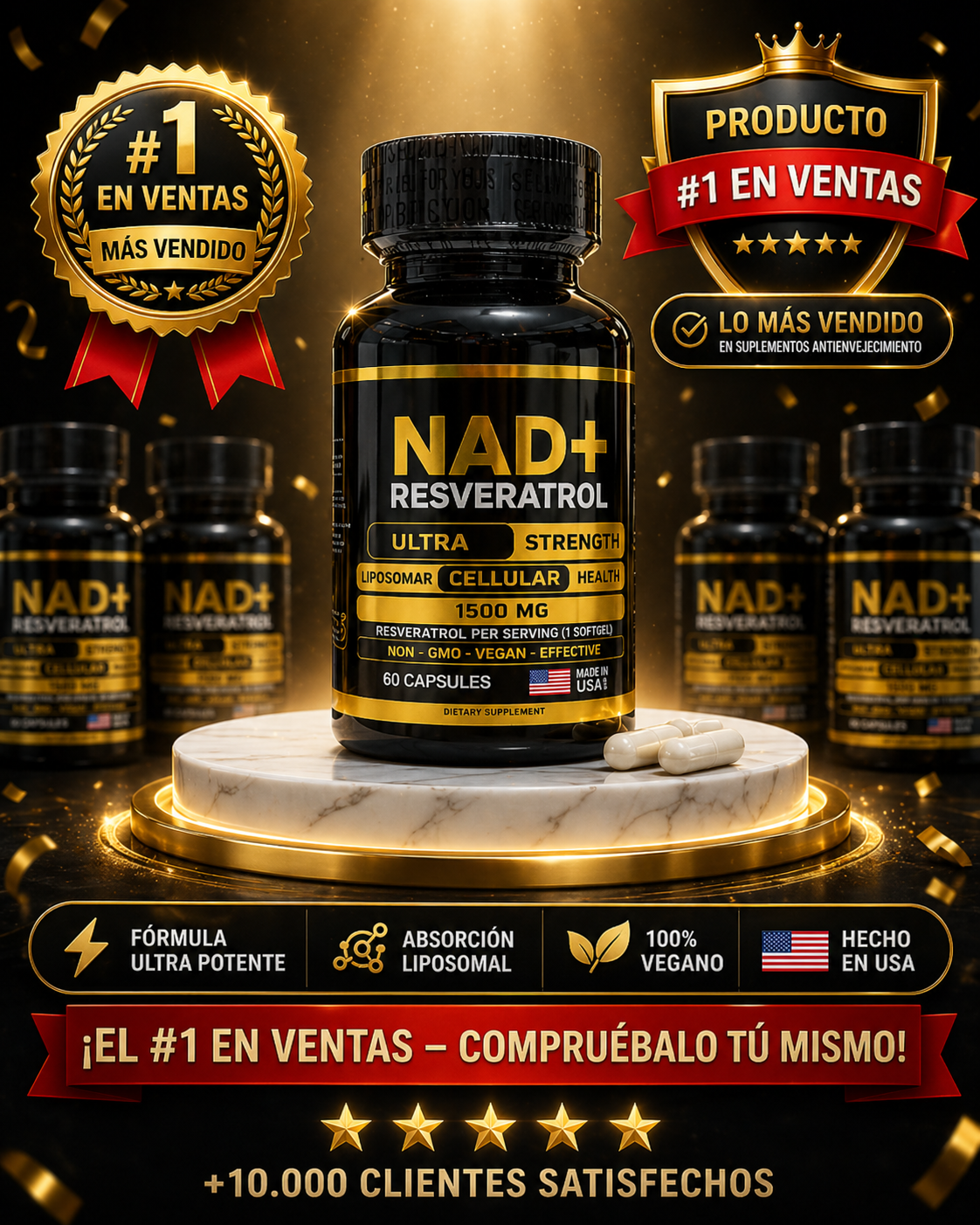NAD+ Resveratrol™ | Fórmula Anti-Edad (60 Cápsulas)💊