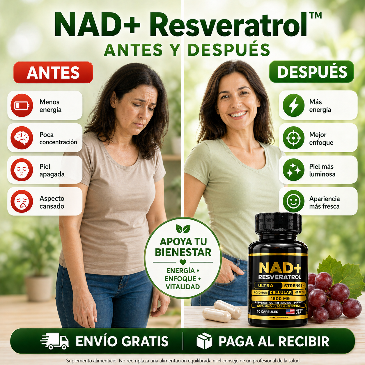 NAD+ Resveratrol™ | Fórmula Anti-Edad  (60 Cápsulas)💊