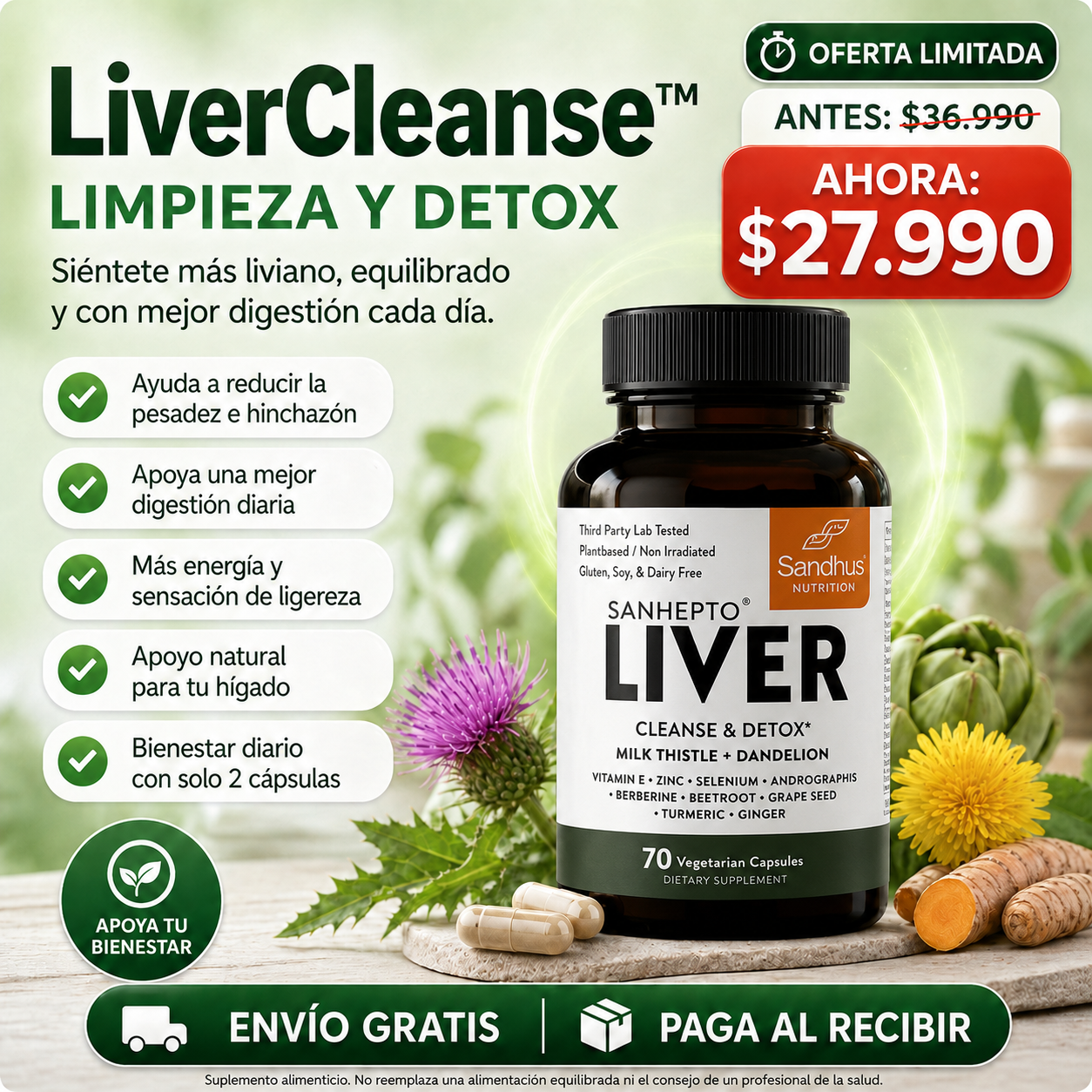 LiverCleanse™| Siéntete liviano, limpio y con más energía - 70 Cápsulas OFERTA ESPECIAL