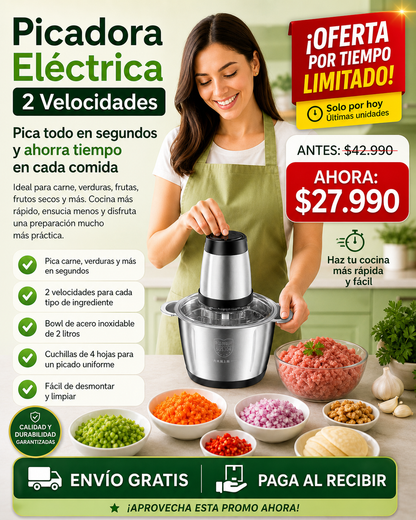 OFERTA IMPERDIBLE | Picadora Eléctrica 2 Velocidades - La Forma Más Fácil de Picar Carne, Verduras y Más en Segundos