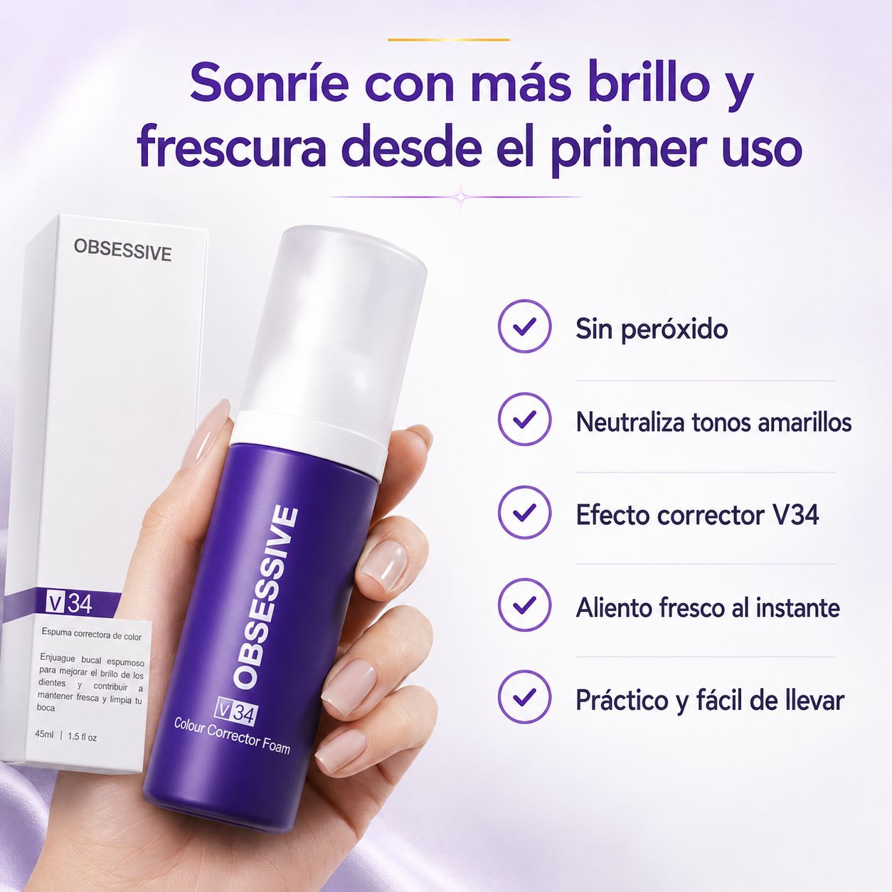 Obsessive V34 – Espuma Correctora Dental Sin Peróxido en 2 Minutos