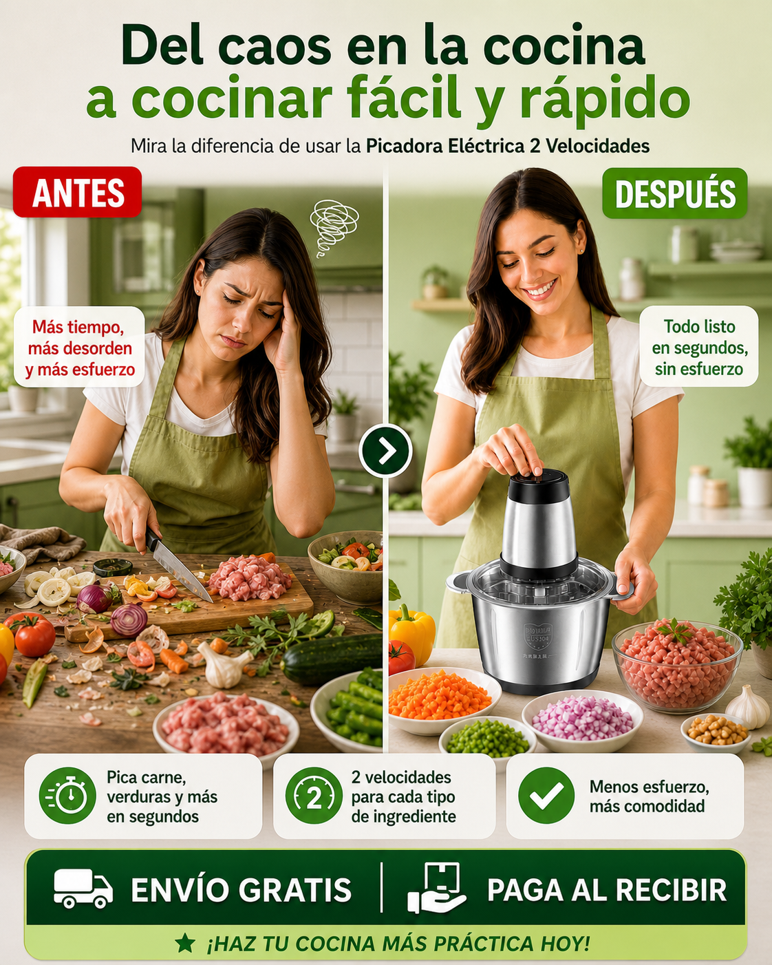 OFERTA IMPERDIBLE | Picadora Eléctrica 2 Velocidades - La Forma Más Fácil de Picar Carne, Verduras y Más en Segundos